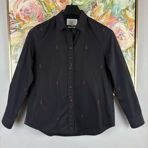 The Shirt Rochelle Behrens Black Floral Embroidered Button Down M